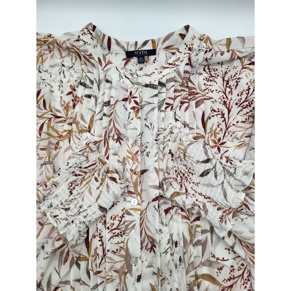 NYDJ Tops - NYDJ Women's XL Pleated Peasant Blouse Smock Cuffs Floral